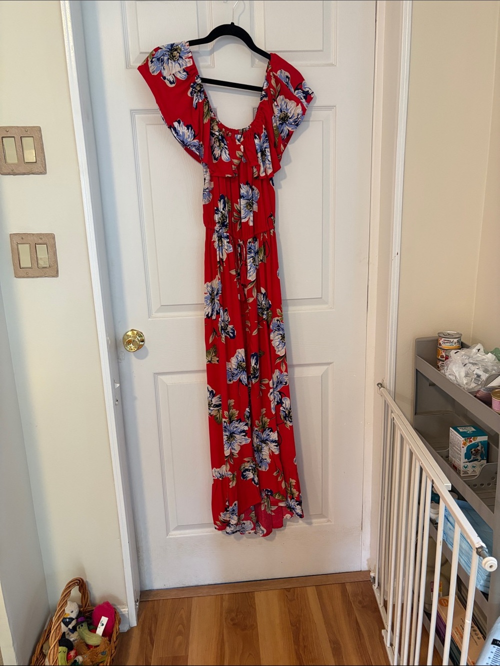 Red Floral Maxi Dress with Flutter Sleeves